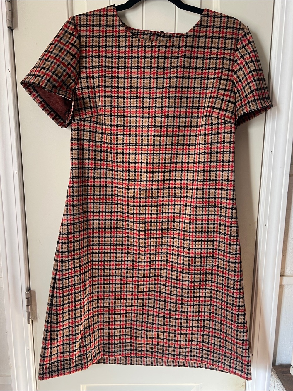Tommy Hilfiger Plaid Midi Shift Dress in Red and Tan